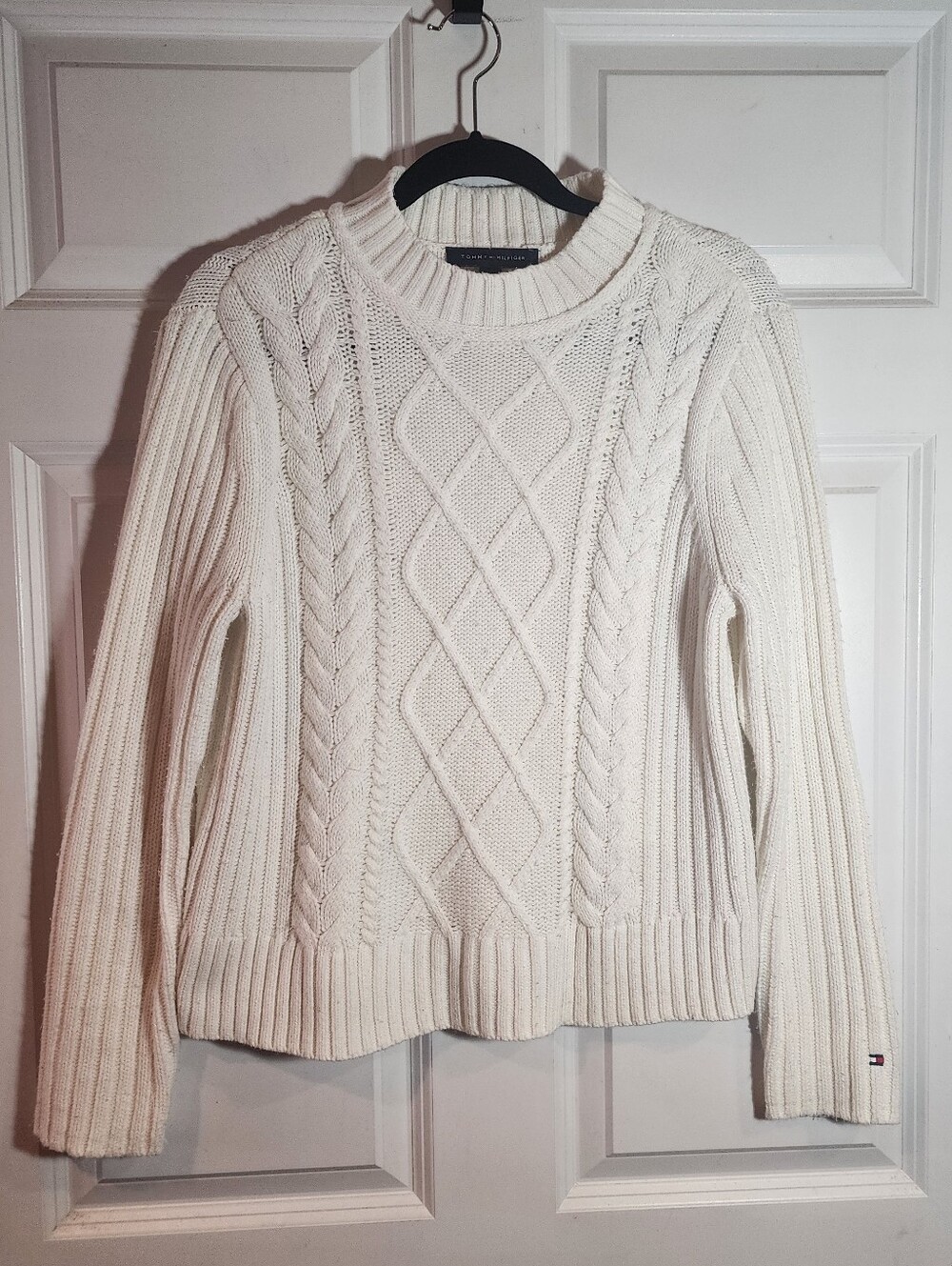 Tommy Hilfiger White Cable-Knit Crewneck Sweater Acrylic M